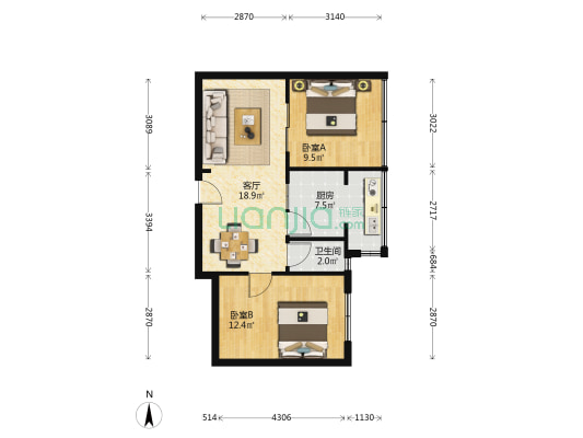 秀川水电勘测设计家属院 2室1厅1卫 58平方