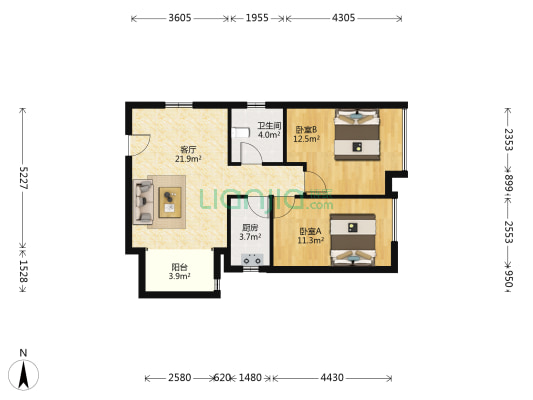 恒兴文艺广场 2室1厅1卫 78平方