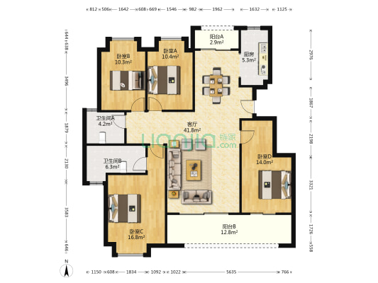 绿地国际博览城二期鸿玺 4室1厅2卫 138平方