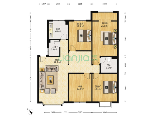 丝绸公司宿舍 4室1厅2卫 137平方