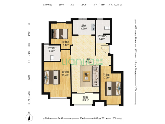 华润紫玥台二期 3室1厅2卫 101平方