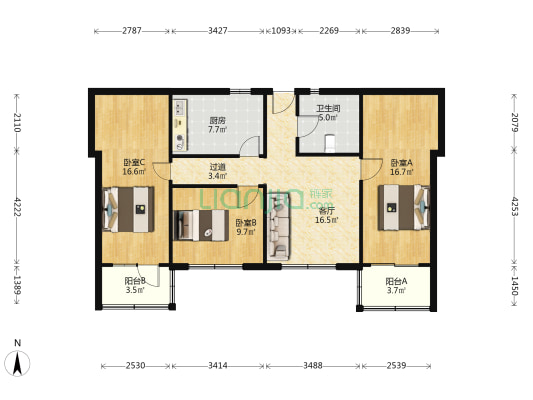湖东小区1号院 3室1厅1卫 86平方
