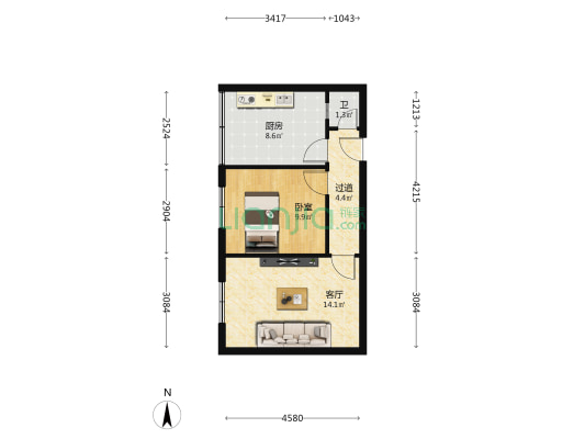 兰州市粮食局家属院 1室1厅1卫 47平方
