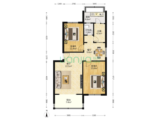 石家庄学院住宅小区 2室2厅1卫 92平方