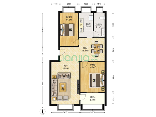 河东街 2室2厅1卫 103平方