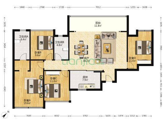 融信公馆 4室1厅2卫 142平方