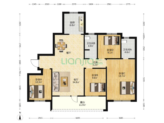 中海世家 4室1厅2卫 143平方