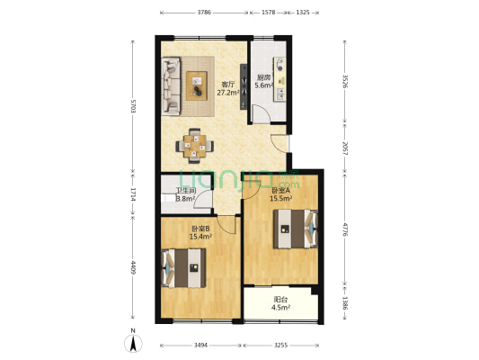 庆怡西区 2室1厅1卫 85平方