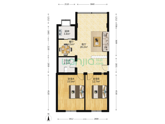 存仁社区 2室2厅1卫 90平方