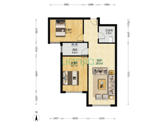 全南两居，房本满2，采光充足，交通便利!-户型图