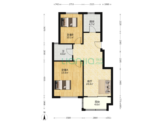 定坊和苑A区 2室1厅1卫 82平方
