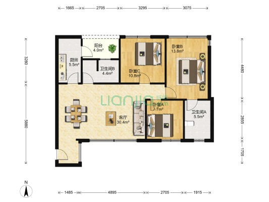 保利紫薇花语 3室1厅2卫 92平方