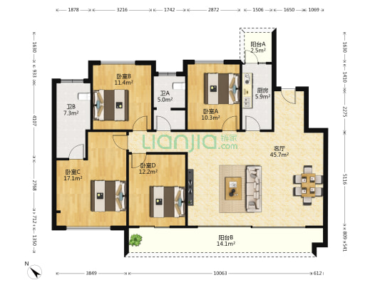 荣盛华府御珑 4室1厅2卫 143平方