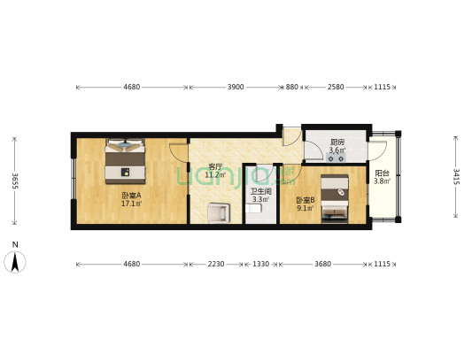 艳益里 2室1厅1卫 63平方