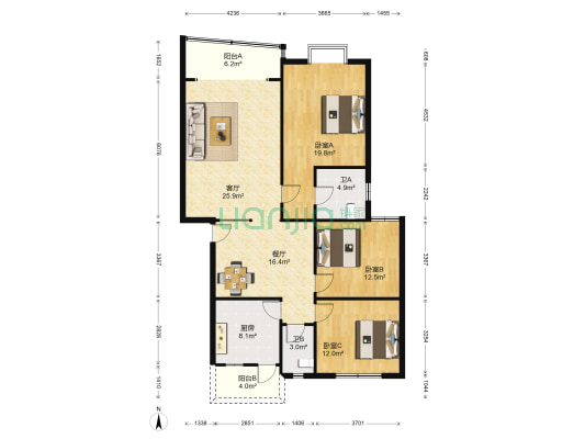 聚兴小区 3室2厅2卫 135平方