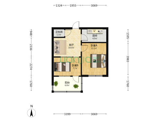 七中家属院 2室1厅1卫 45平方