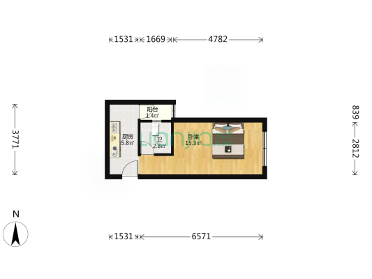 金福地花园 1室0厅1卫 34平方