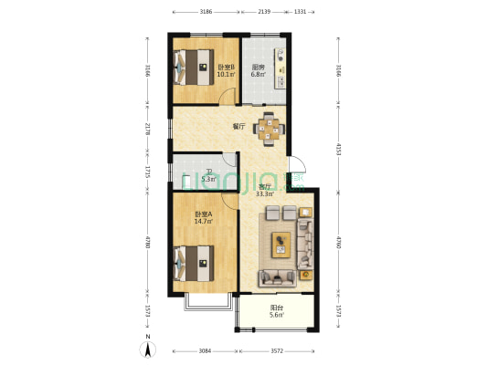 金景苑 2室1厅1卫 96平方