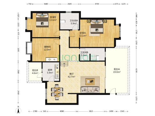 邻和苑 2室1厅2卫 138平方