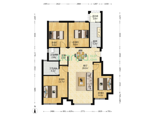 西辰艺境 4室1厅2卫 99平方