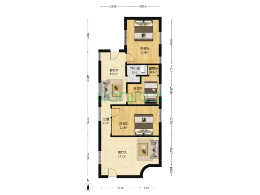 福海宫后巷 3室2厅1卫 80平方