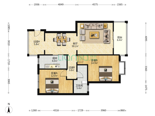 都市华城 2室1厅1卫 100平方