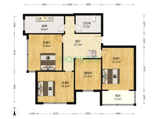 唐岛湾B组团 3室1厅1卫 121平方