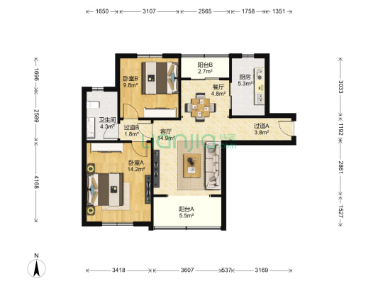 高海家苑 2室2厅1卫 89平方