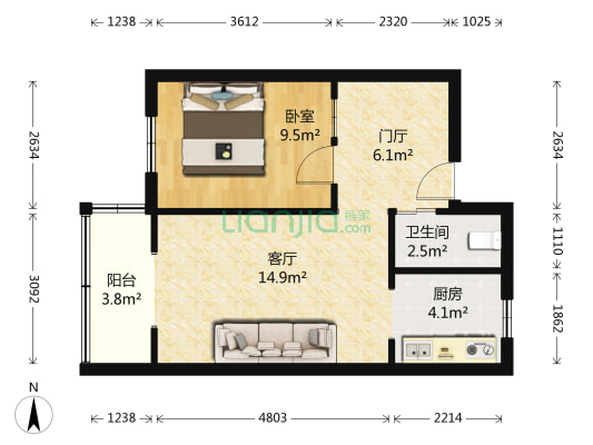 广宁路 1室1厅1卫 37平方