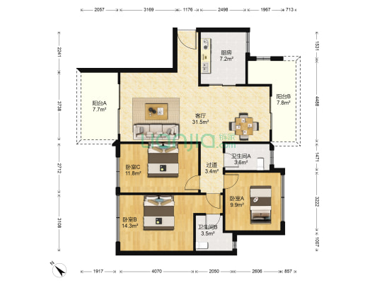 倚湖居 3室1厅2卫 124平方
