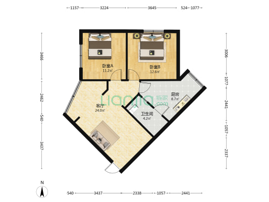 弘福苑 2室1厅1卫 74平方