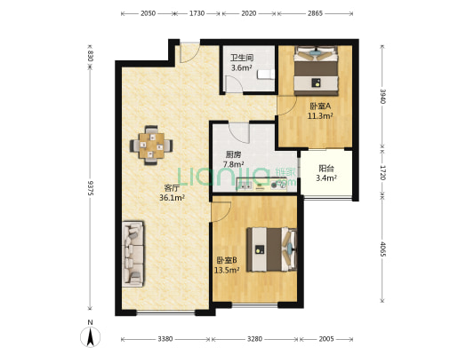 海上国际城 2室1厅1卫 97平方