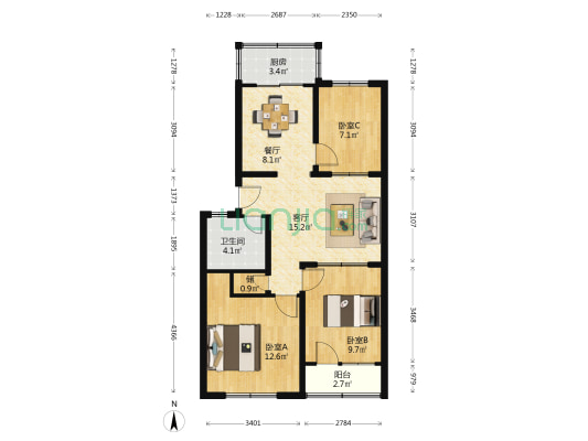 蓬莱交警队家属院 3室2厅1卫 82平方
