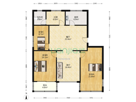 太平新村南区 3室2厅1卫 128平方