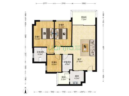 锦绣海湾城十期 3室1厅2卫 93平方