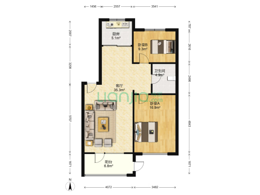 鼎新鼎润府 2室1厅1卫 89平方