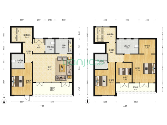 浦开江南里 4室1厅4卫 282平方