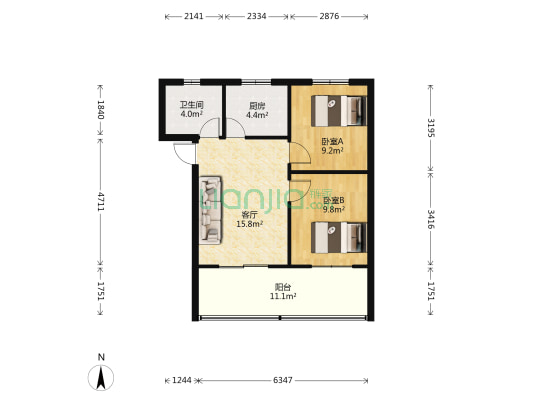 大石坝石油小区 2室1厅1卫 60平方