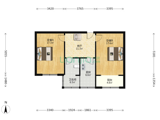 伏牛路53号院 2室1厅1卫 77平方
