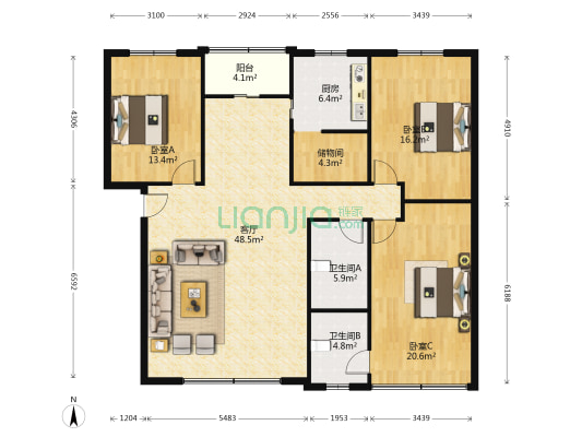 妇幼家苑 3室1厅2卫 138平方