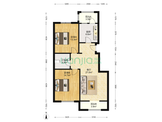 华夏津典川水园 2室1厅1卫 100平方