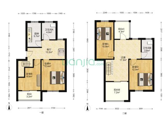 金运花园 4室1厅2卫 115平方