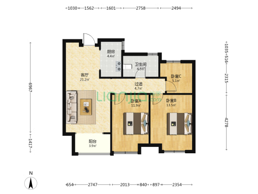 邯郸安联九都漫城 3室1厅1卫 98平方