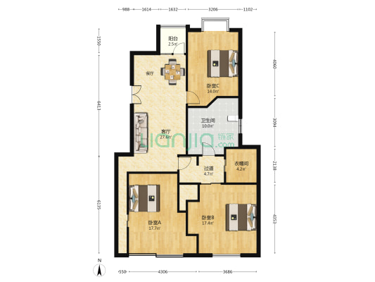 景福苑 3室1厅1卫 131平方