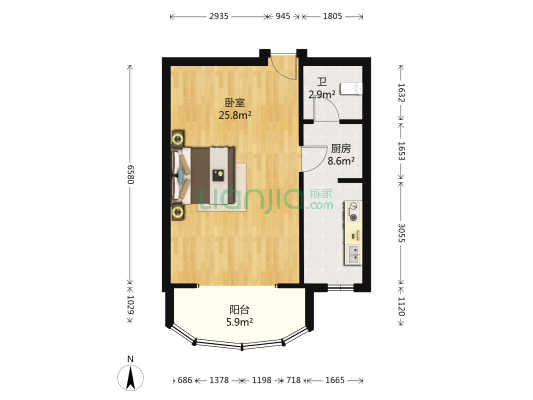 南里小区 1室0厅1卫 54平方