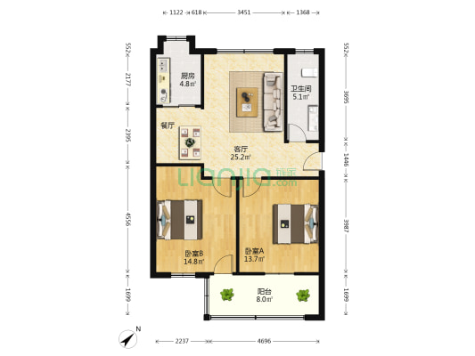 同和医院家属院 2室1厅1卫 85平方