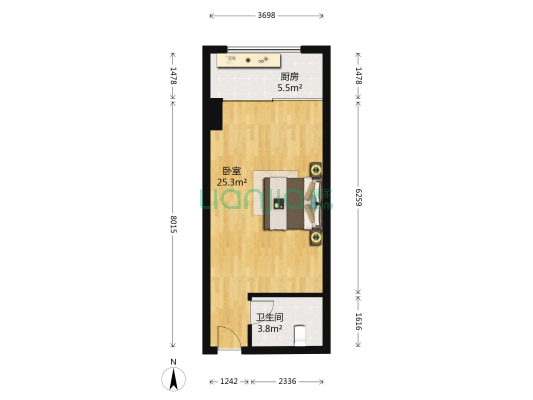 仟禧桃源国际公寓 1室0厅1卫 51平方