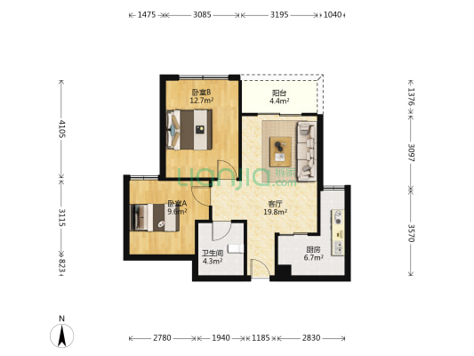新桥新都 2室1厅1卫 74平方