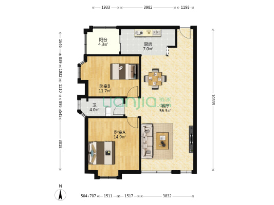 映翠轩 2室1厅1卫 98平方