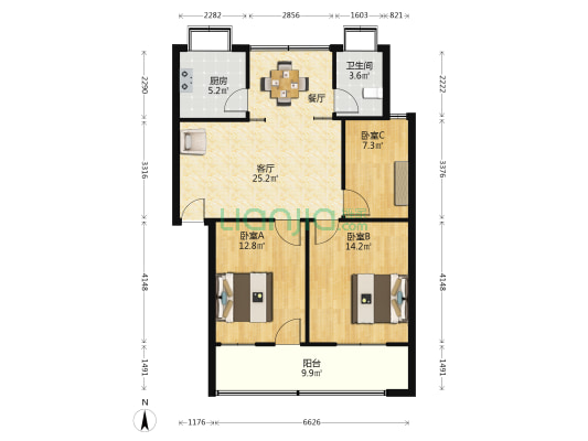 四贤路 3室1厅1卫 89平方
